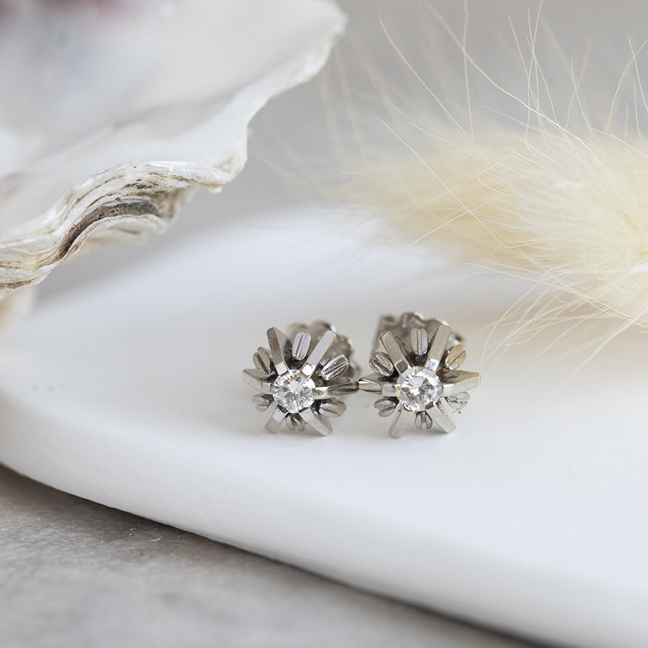 White gold stud earrings with diamond 14 karat