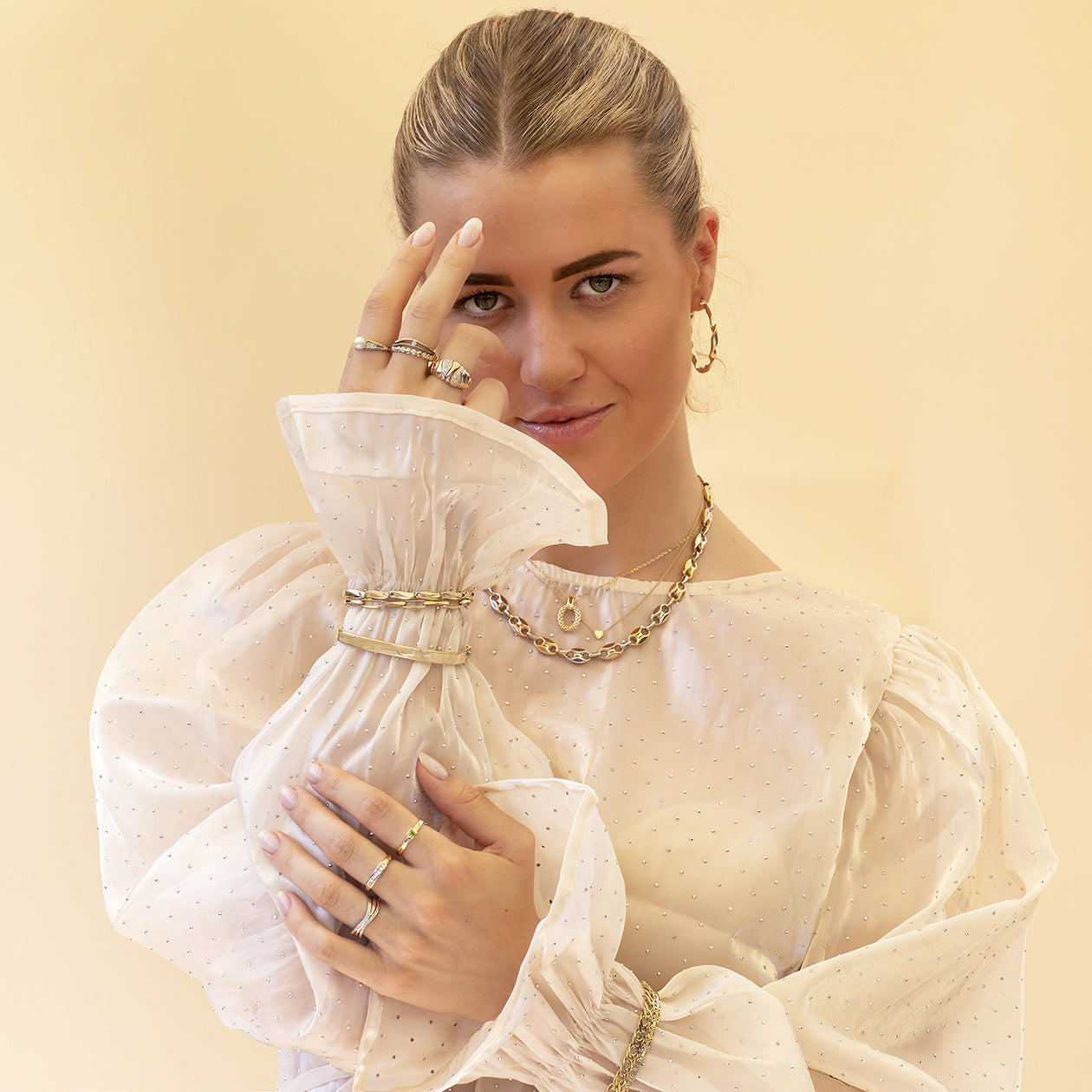 Bicolour gold ring with diamond 14 kt