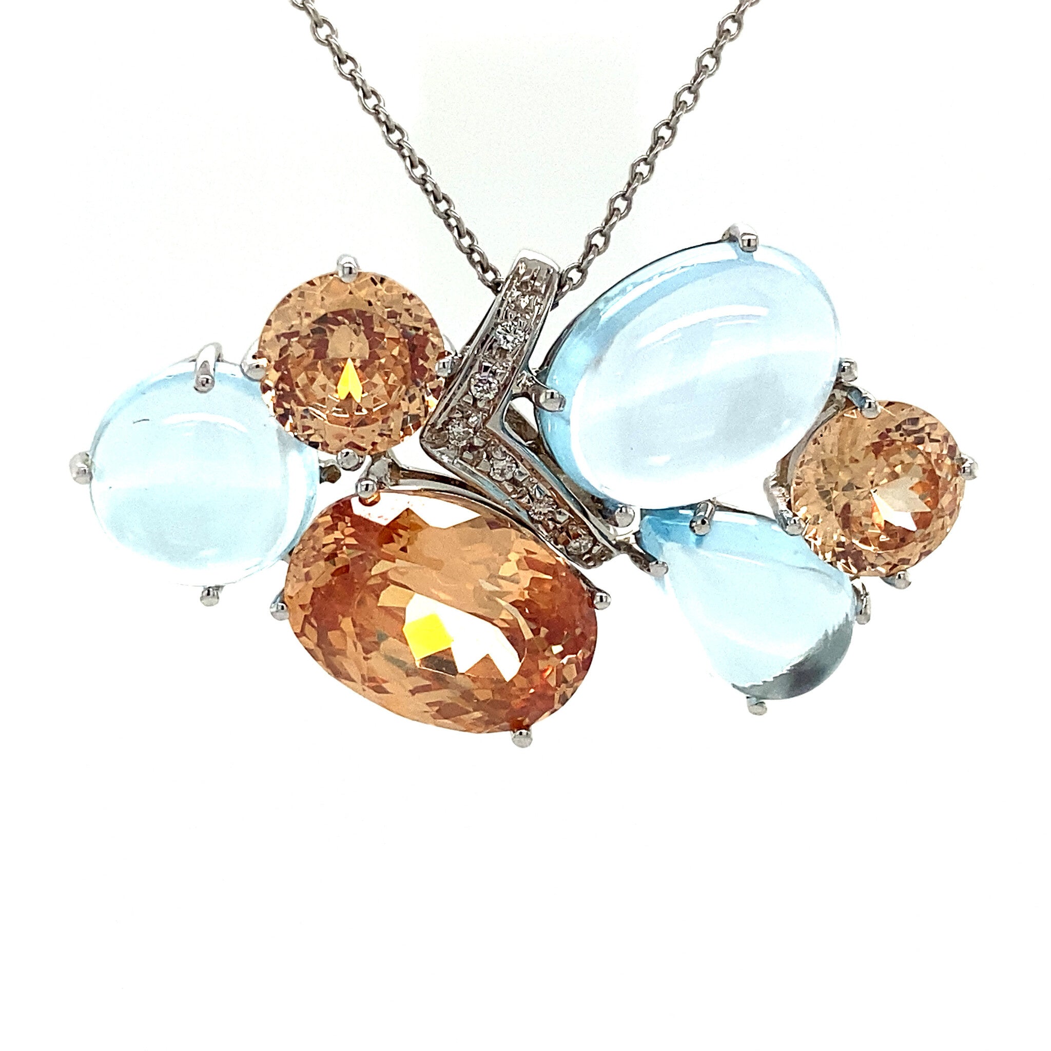 White gold pendant with diamond and colored glass 18 kt