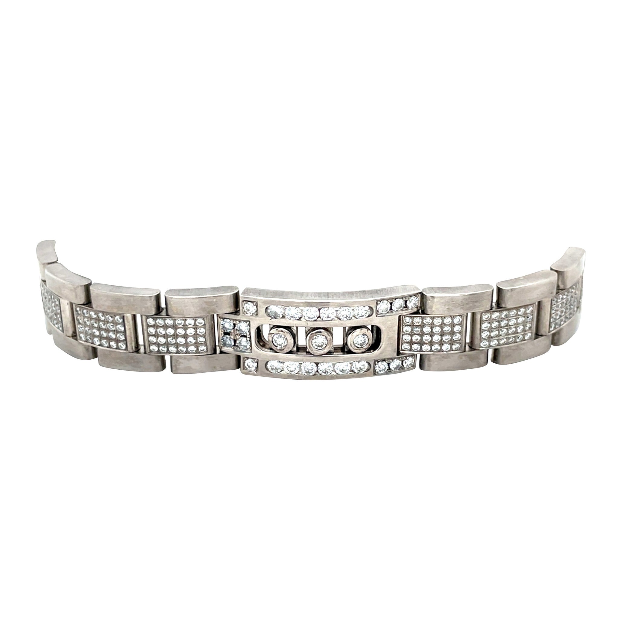 White gold men's link bracelet with diamond 18 karat