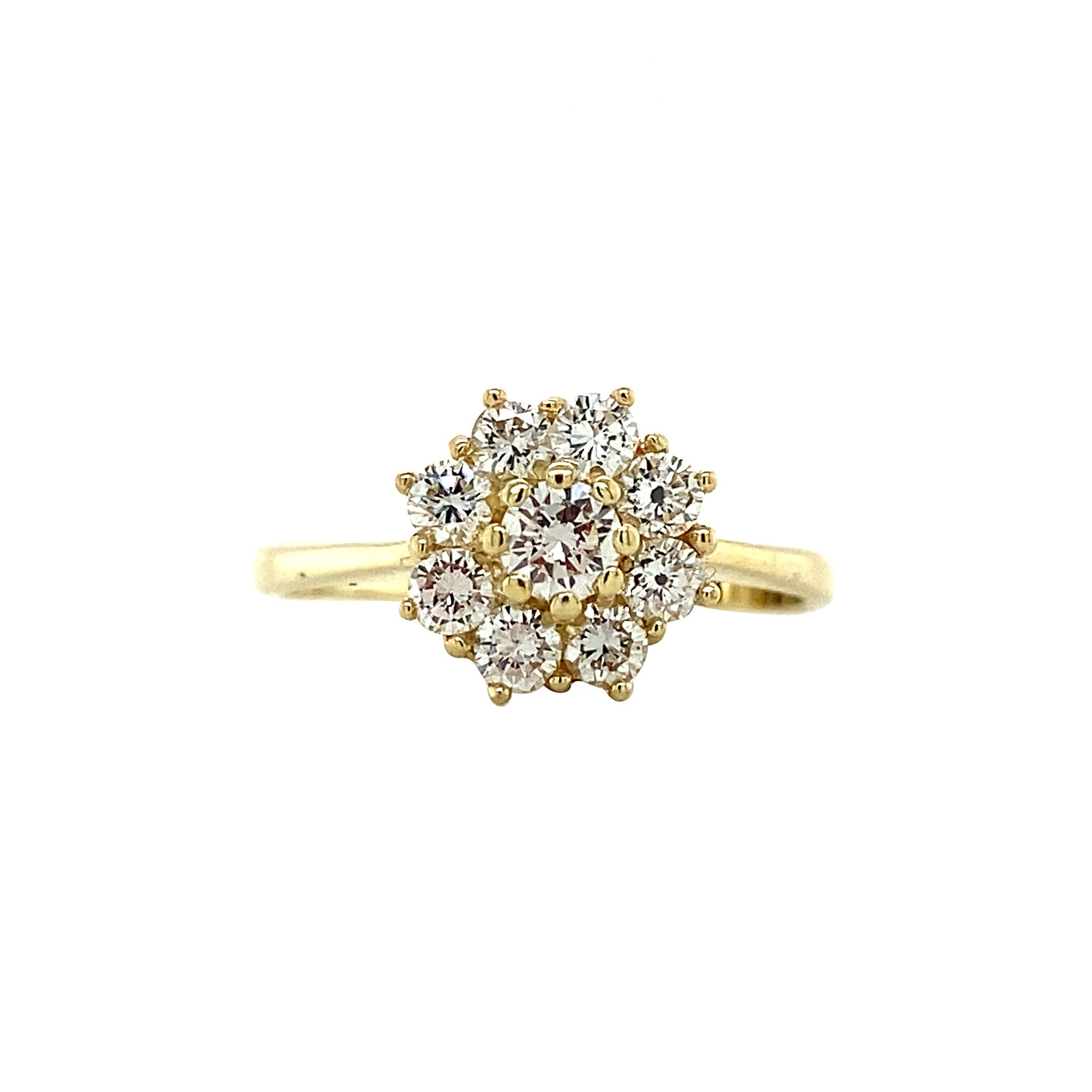 Gold entourage ring with diamond 14 kt