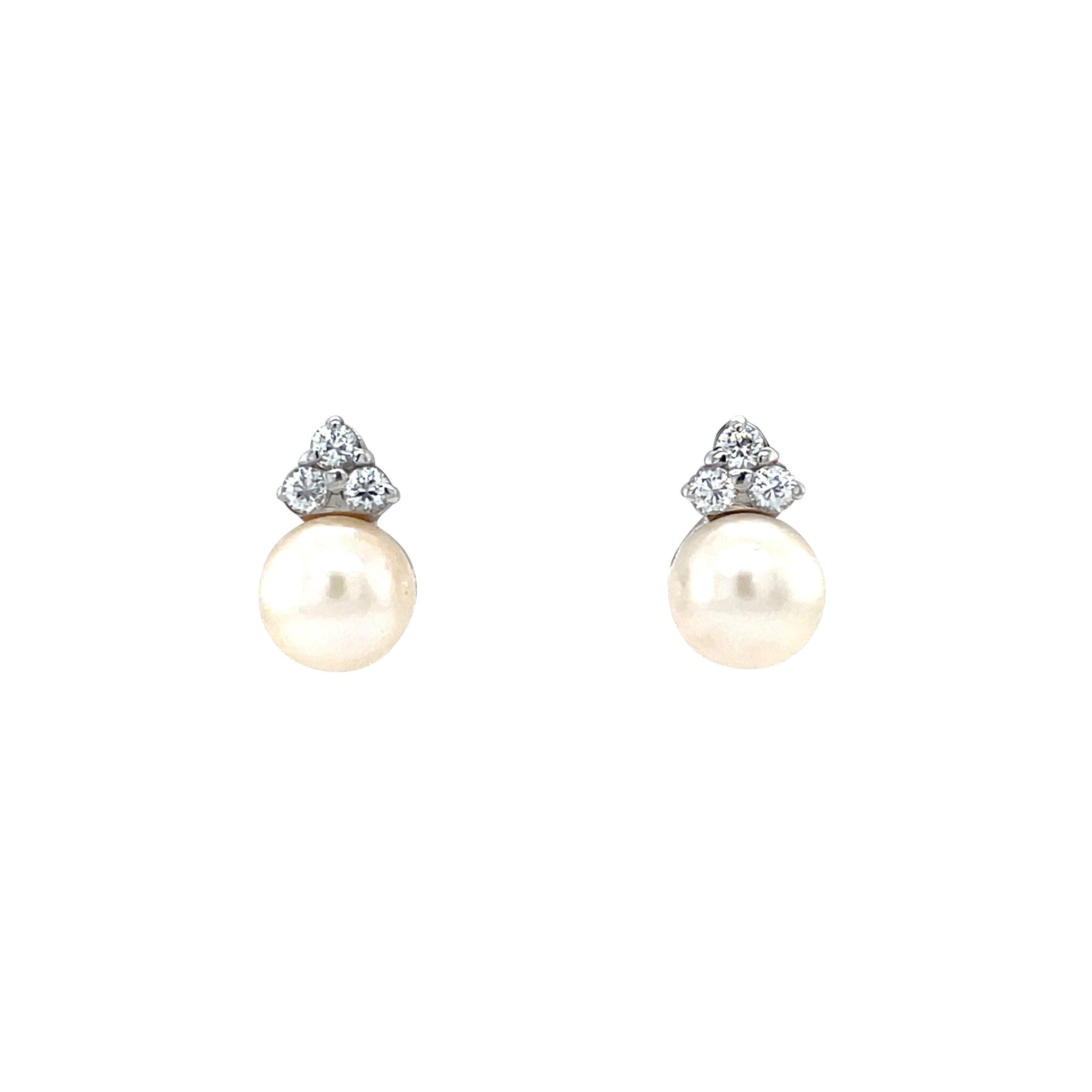White gold stud earrings with pearl and zirconia 18 karat