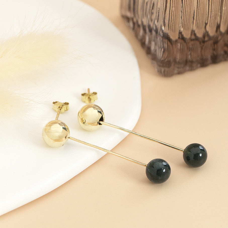 Ear studs with moss agate 12 karat