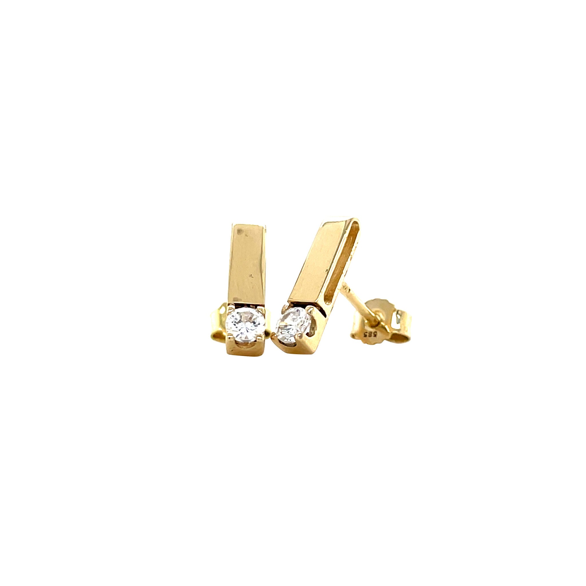 Gold stud earrings with zirconia 14 karat